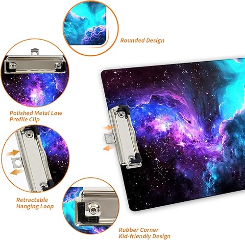 Miniatura 5 de Portapapeles de plástico con soporte para bolígrafo, portapapeles tamaño carta A4 con clip de perfil bajo y lazo para colgar, bonito portapapeles