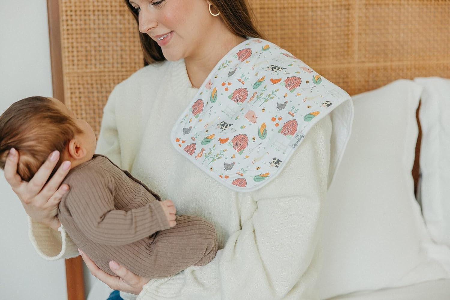 Copper Pearl Premium Baby Burp Cloths - 3-Pack Large Cotton Burp Cloths, Extra Soft Spit Up Rags with 3 Absorbent Layers, Perfect for Baby Boy and Baby Girl Gifts (21" x 10" Size, Farmstead Set)