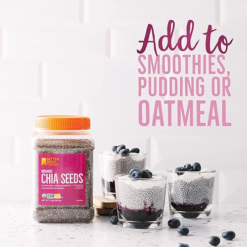 Miniatura 2 de BetterBody Foods Semillas de chía orgánicas con omega-3, sin OMG, sin gluten, aptas para dieta cetogénica, veganas, buena fuente de fibra, añadir a