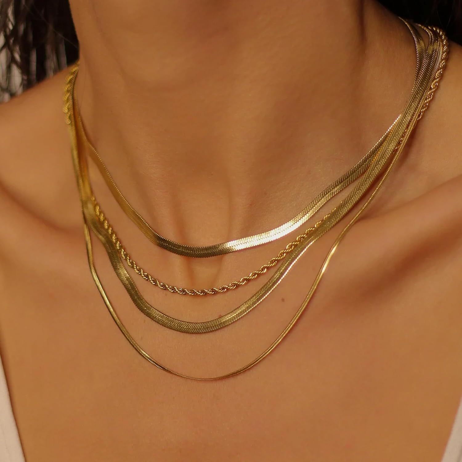 WomenGifts 14K Gold Silver Plated Herringbone Necklace for Women, Dainty Snake Chain Choker, Trendy Simple Long Layered Jewelry Non Tarnish, 3/4/5/8mm,14,16,18,20,22,24,26 Inch Thin & Chunky Options - Image 5