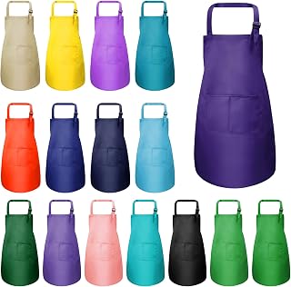 16 PCS Kids Aprons Set, Adjustable Children Kitchen Chef Aprons, Cooking Apron Bulk with 2 Pockets for Girls Boys Cooking Baking Crafting Painting