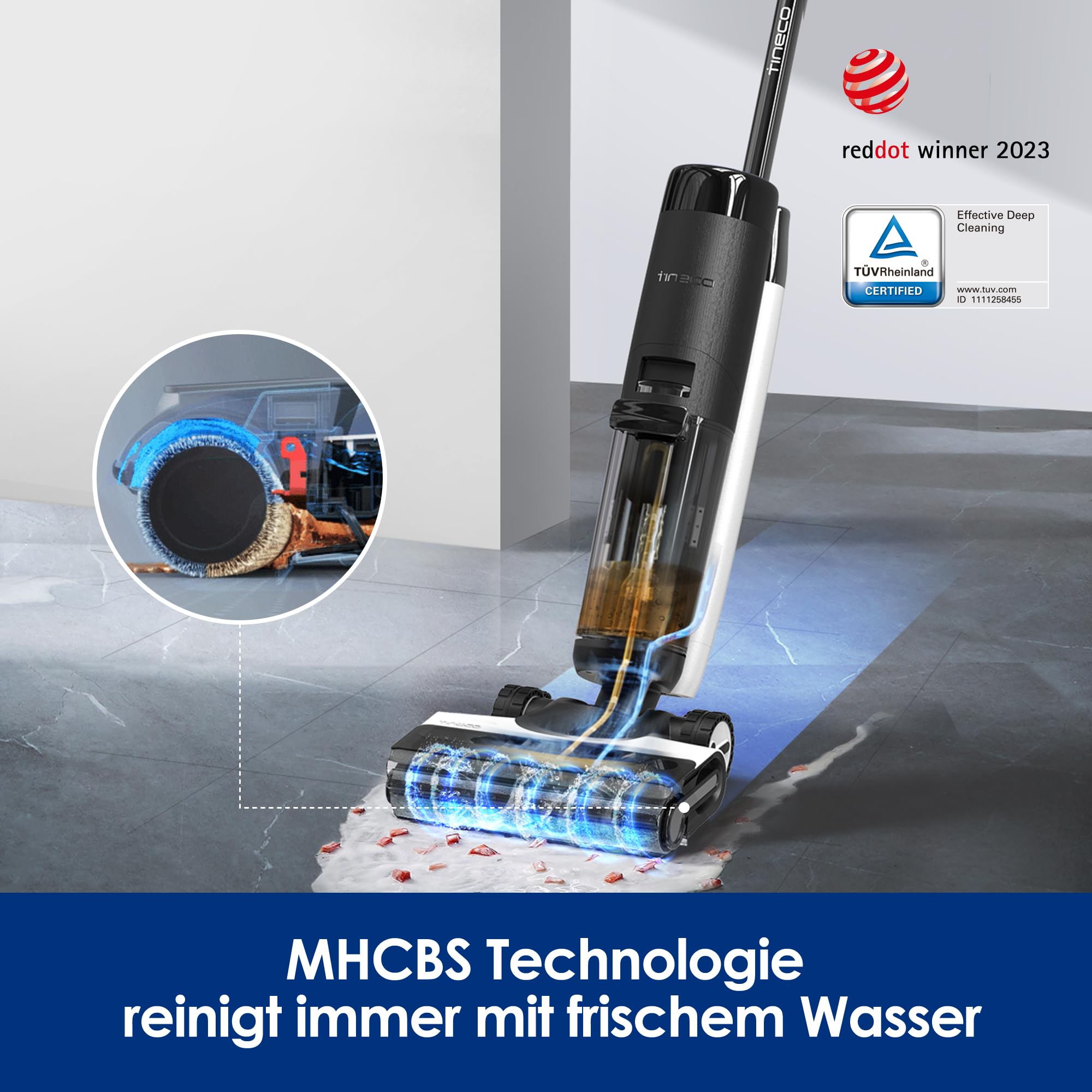 Tineco Floor One S7 Pro Nass Trockensauger Kabellos, Wischsauger 40min, Zentrifugal-Trocken, Doppelseitige Kantenreniung, Smart Erkennung, Dreifache Batterielebensdauer, Selbstreinigend für Tierhaare