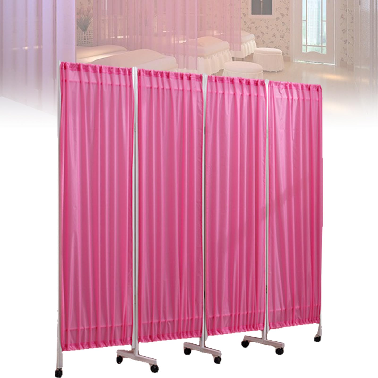 Paravent médical rose en tissu pour aménager les box de soins en hôpital
