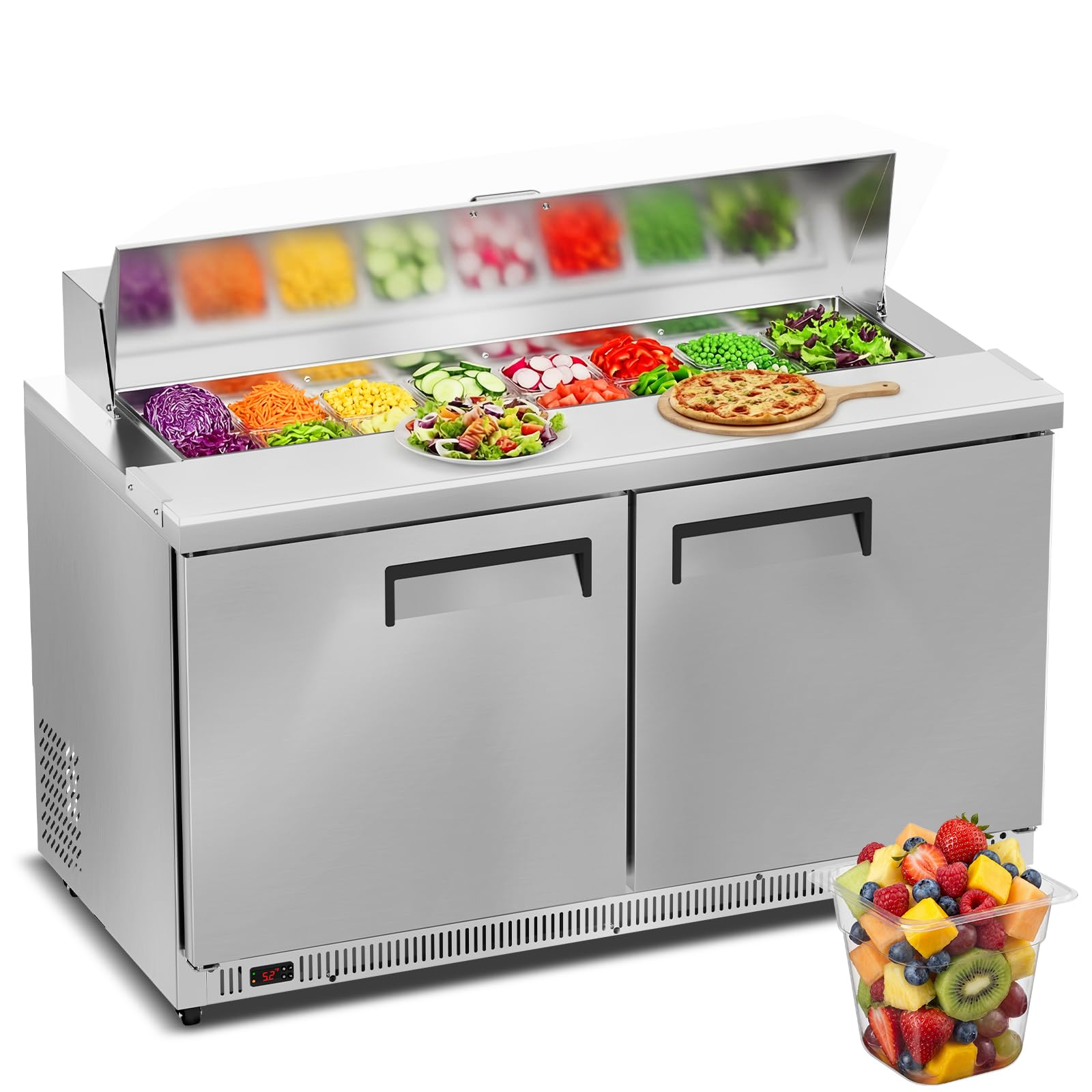 Tylza 60" Commercial Sandwich Salad Prep Table 12.7 Cu.Ft Stainless 2 Door