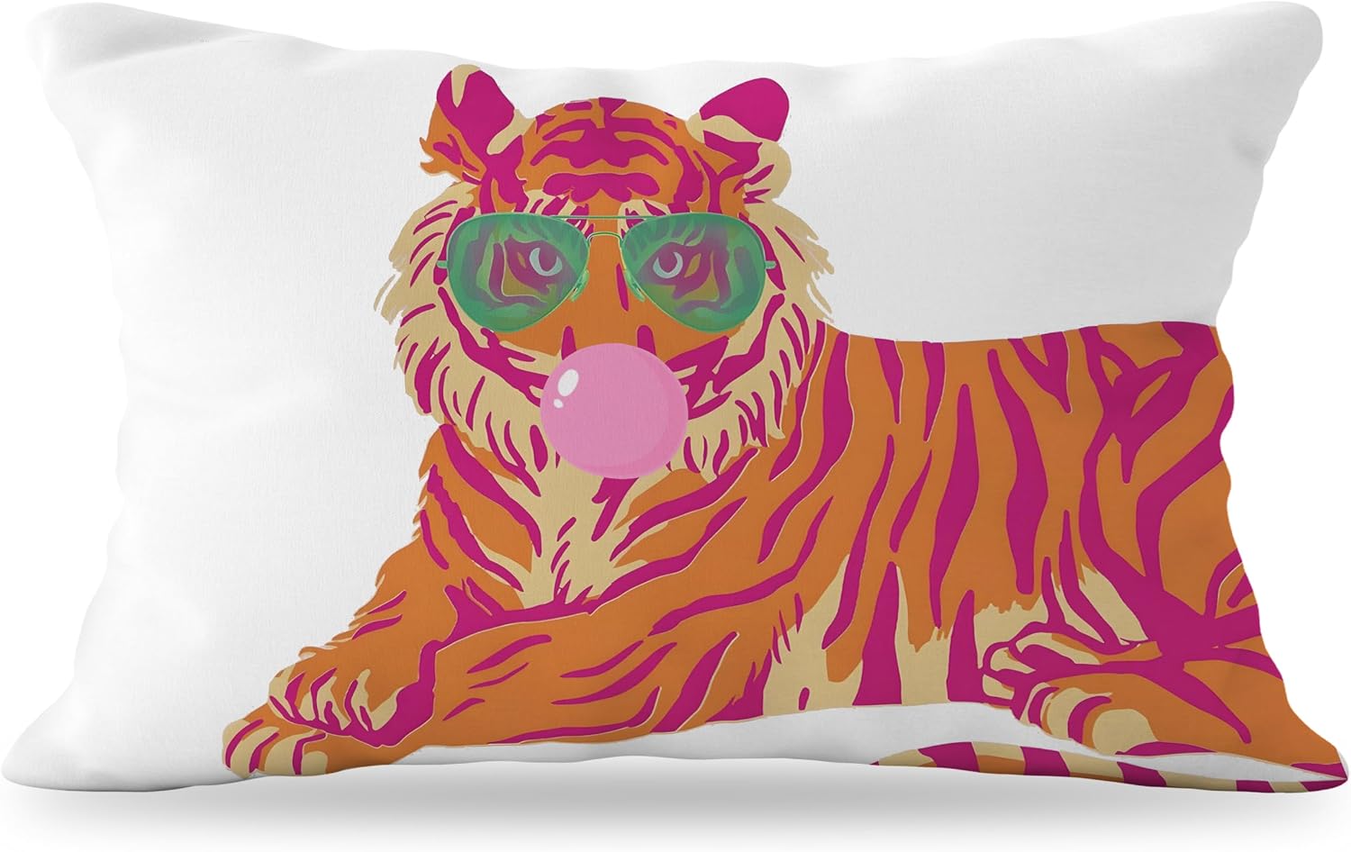 YeiHe Pink & Orange Tiger Pillow Cover 12x20 Inches - Coquette Preppy Throw Pillow Case, Flannel, With Invisible Zipper