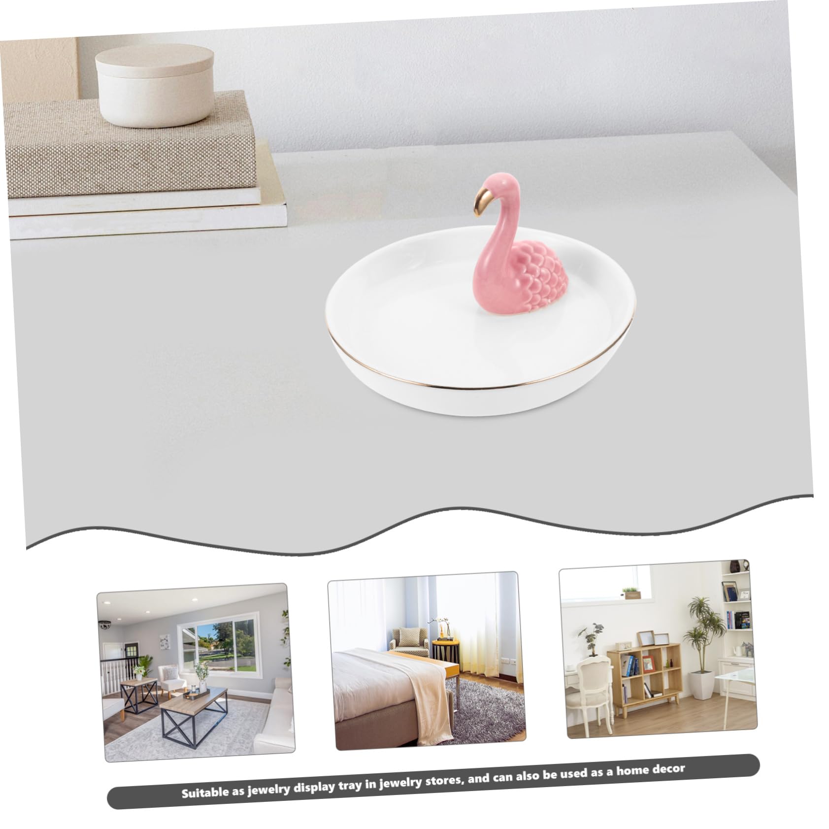 Amosfun 3 Pezzi Vassoio espositore per gioielli in ceramica nordica con fenicotteri Illuminazione supporto per collana stand home decor decorazione casa vassoio per organizzare gioielli