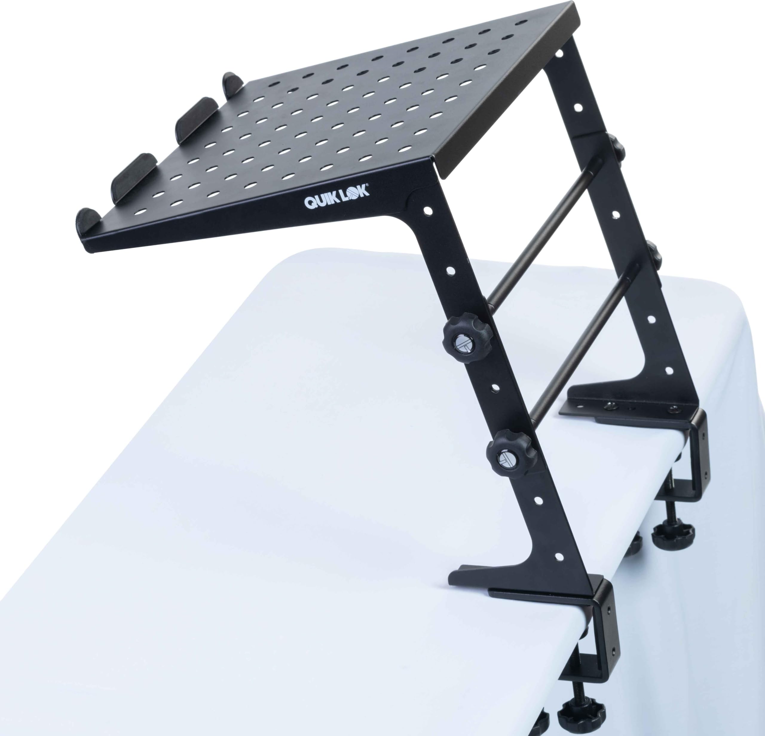 QUIK LOK - LPH/009 Multifunktionaler und Modularer Tischständer, Basis mit Platten 30,5 x 3 cm, Mit Gummistreifen, Zwei Klemmen Inklusive, Höhenverstellbar, Aus Stahl, Schwarz