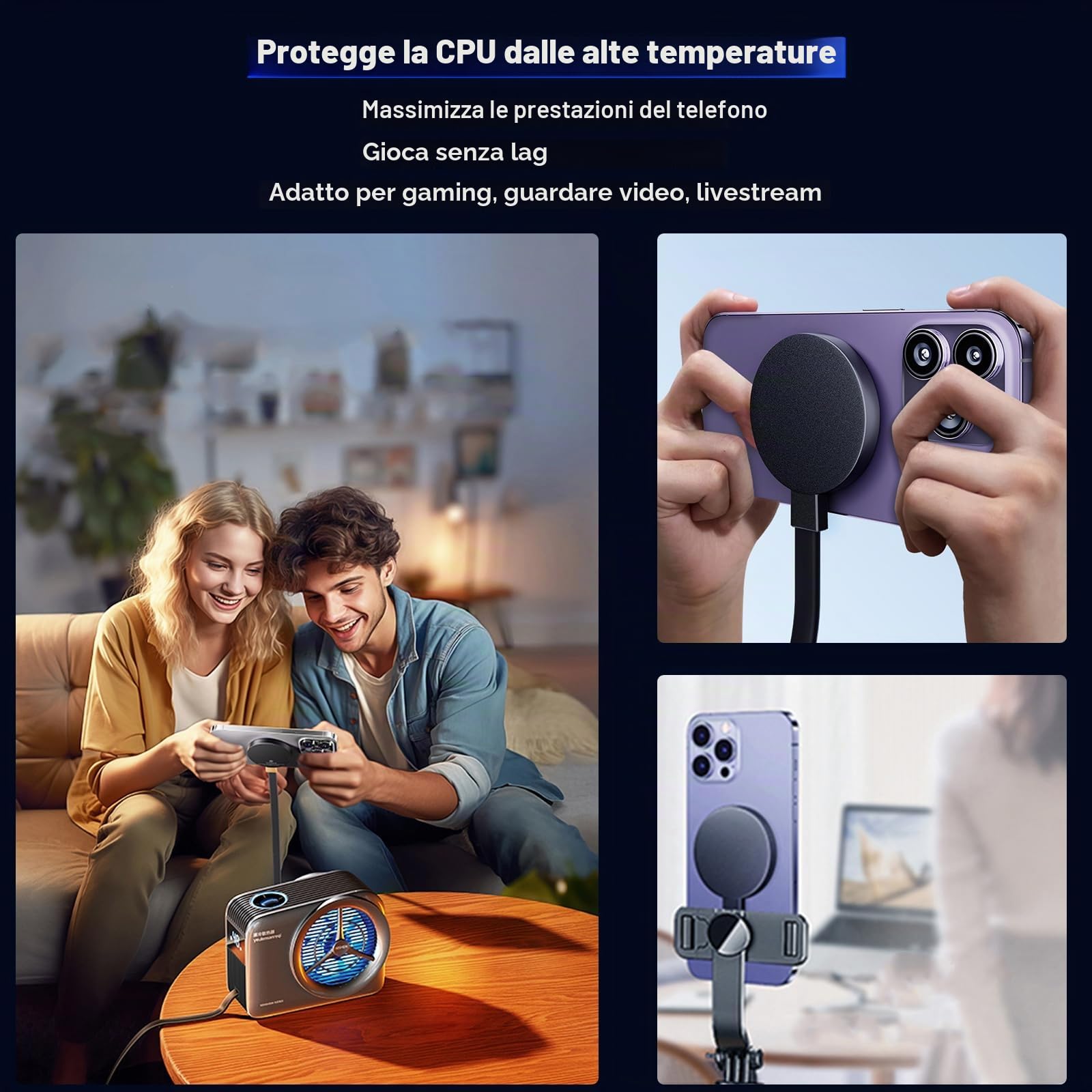 Raffreddamento per telefono per videogiochi, live streaming, 50 W, magnetico, con radiatore a liquido a basso rumore, per iPhone serie MagSafe, Android, iPad, tablet, con ventola di raffreddamento RGB