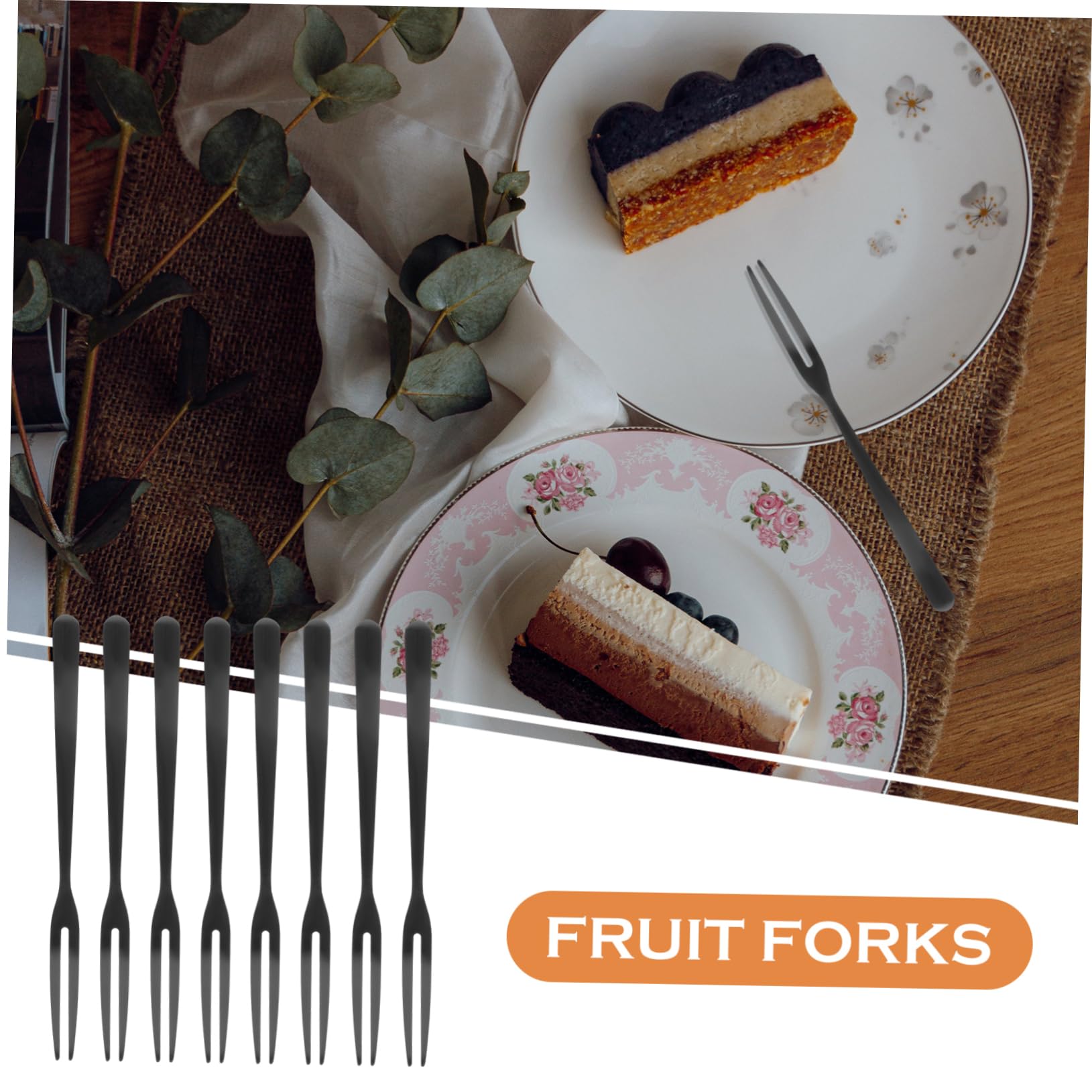 Mikinona 20piezas Frutas y Postres Acero Inoxidable Tenedores De Puntas Bar Negro