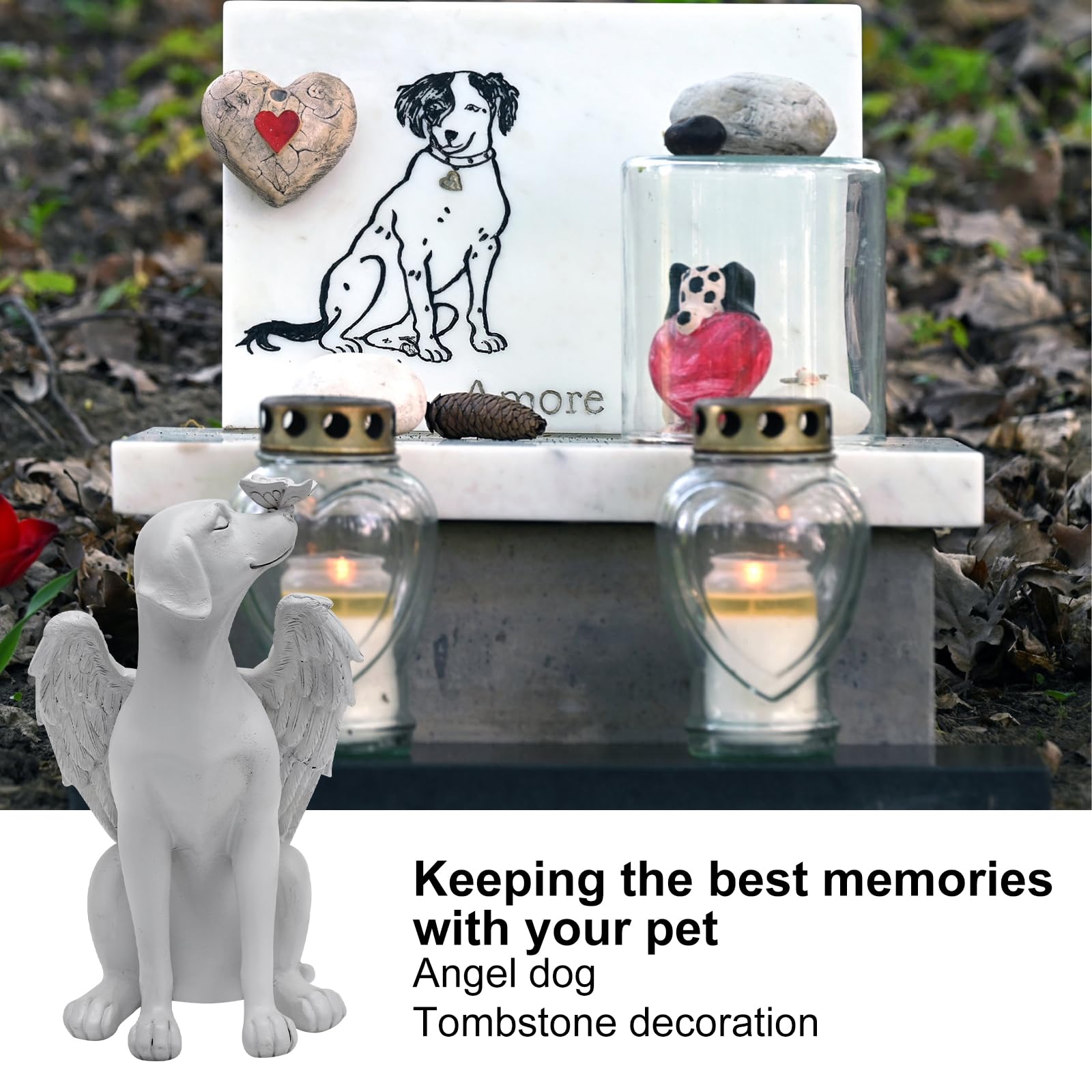 TNSLAND Statua Commemorativa per Cani E Gatti per Lapide, Animale Domestico Che Dorme Mai Abbandonato con Ali D'Angelo, Cane D'Angelo Decorazione da Giardino in Poliresina