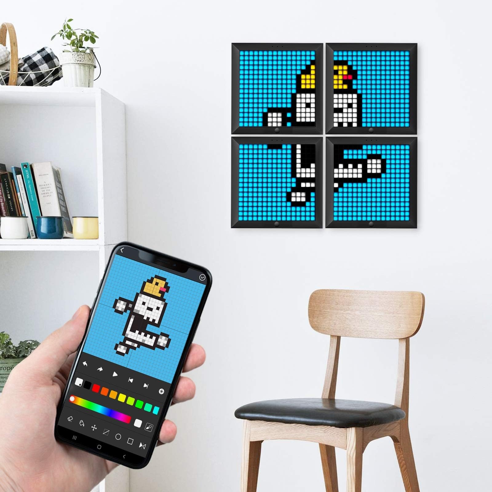 Divoom Pixoo Pixel Art Digitaler Bilderrahmen, Programmierbares 16 * 16 RGB LED Panel, Smart Clock mit Social Media Benachrichtigung, 7.18 Zoll Home Dekor Kalender Uhr, Gaming Gadgets (Schwarz)