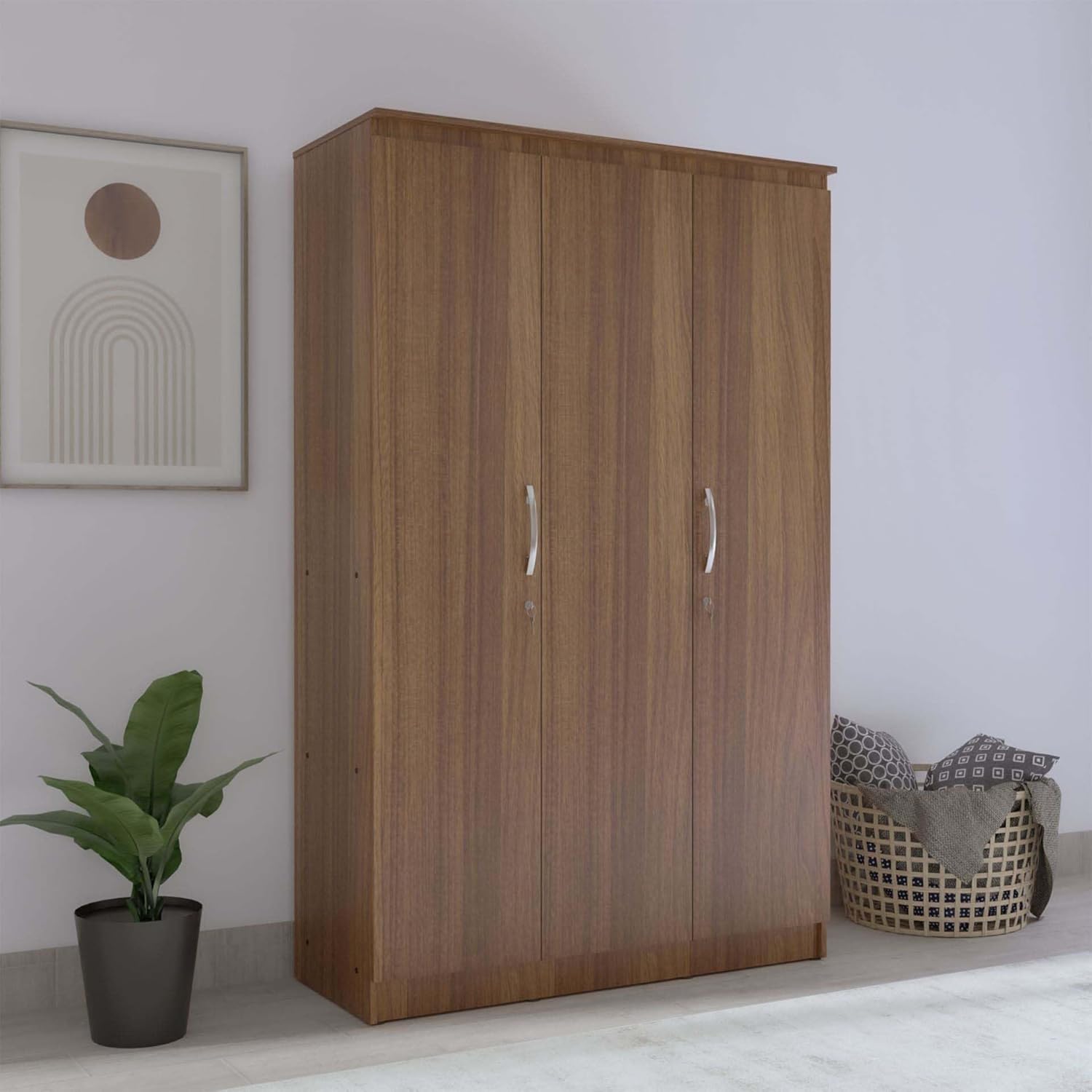 NEUDOT PICO Engineered Wood 3 Door Wardrobe with Out Mirror Leon Teak