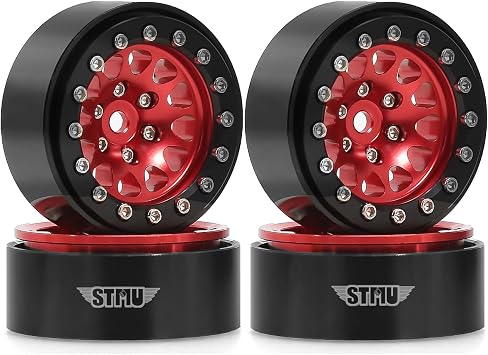 STMU 1.3inch Aluminium Beadlock Wheels Upgrade for TRX4M SCX24 1/18 & 1/24 Scale RC Crawlers Red
