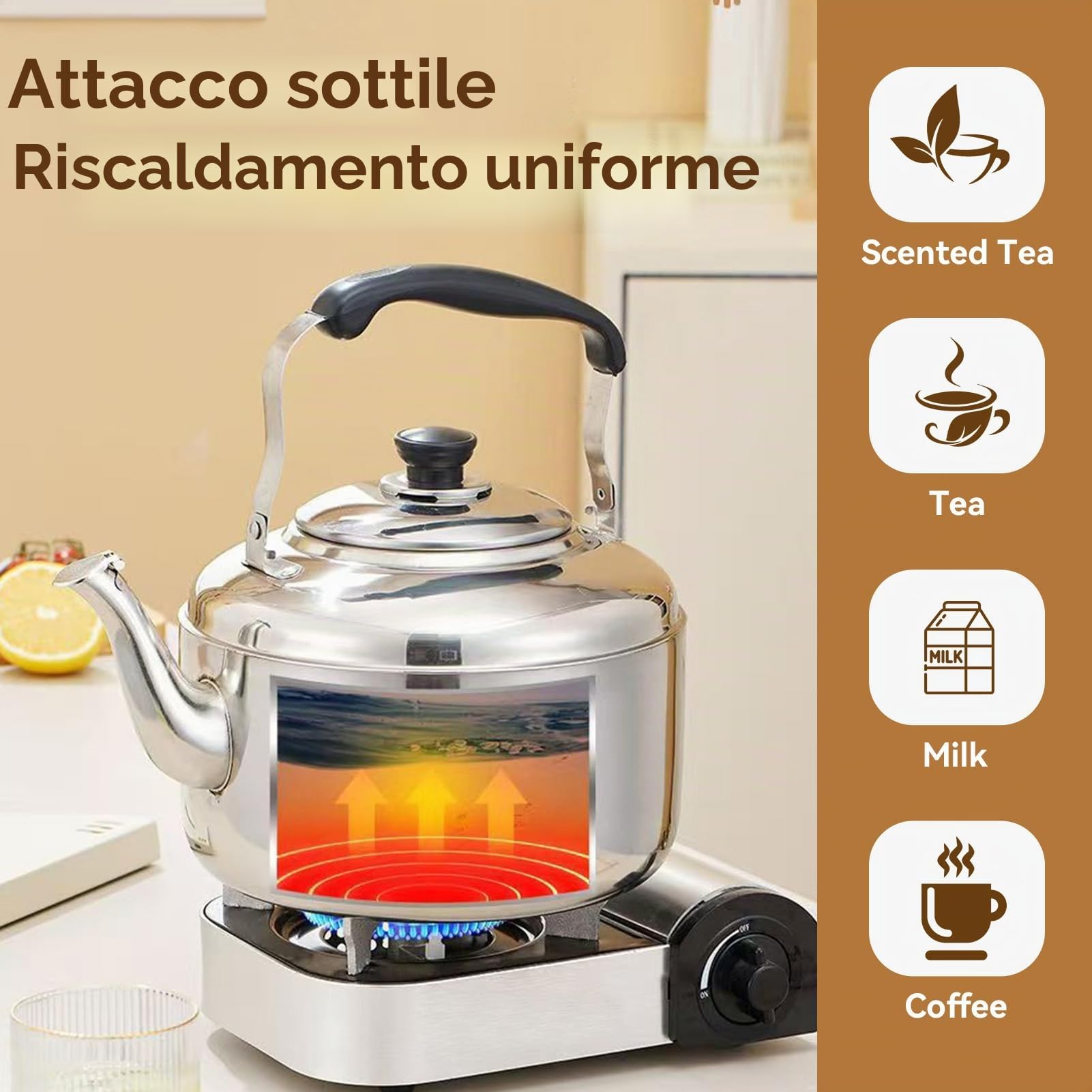 Bollitore per il tè Piano Cottura Bollitore a Fischio Teiera Classica, teiere in Acciaio Inossidabile da 5,5 Litri Bollitore a Fischio per Fornello a Gas Fornello a Induzione
