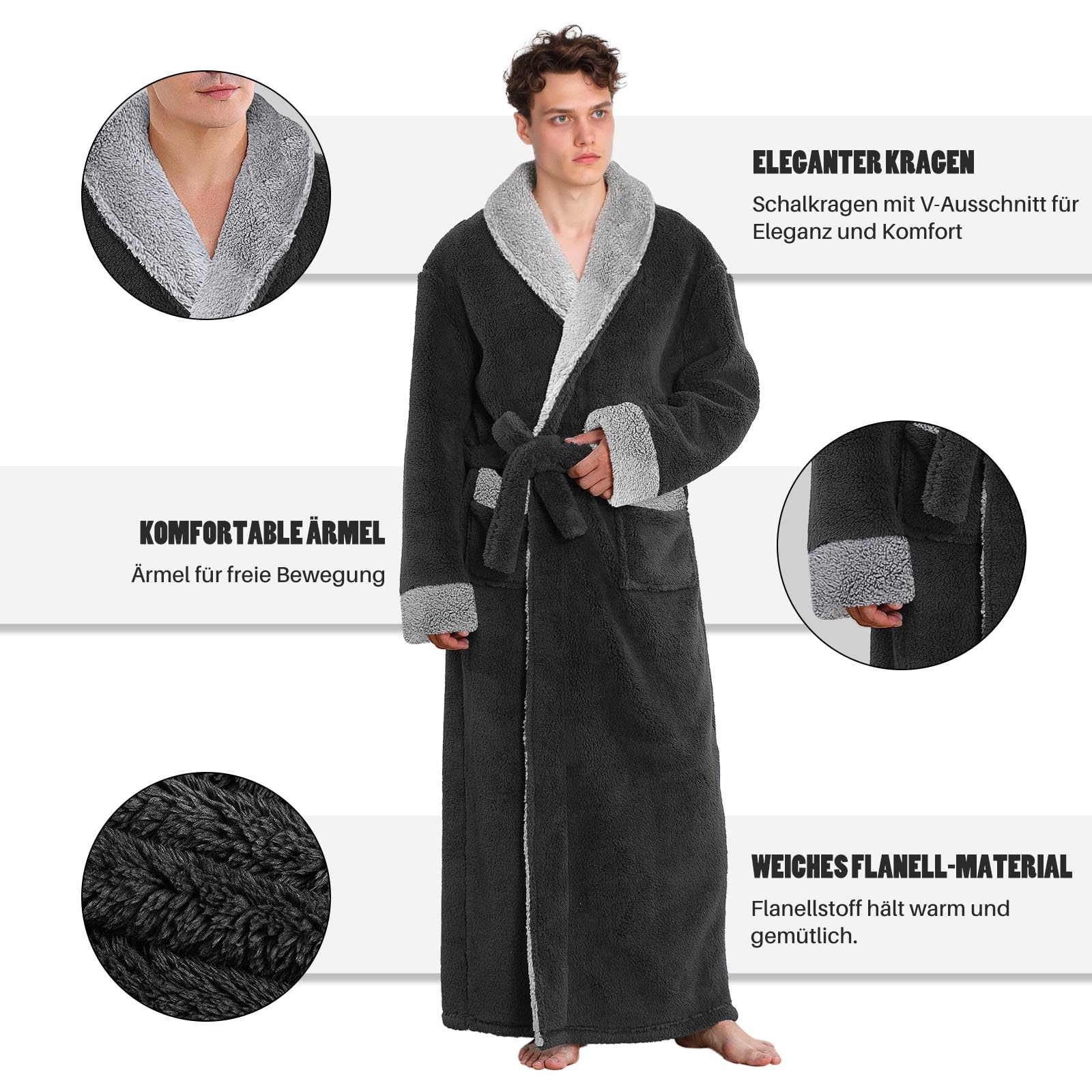 PUTUO Lang Flauschig Bademantel für Herren: Extra Langer Winter Morgenmantel aus Plüsch für Männer - Weiche warme flauschige Fleece Bademäntel Hausmantel Geschenk