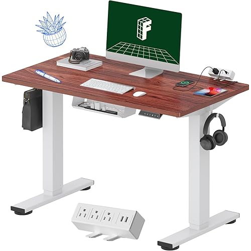 FLEXISPOT EN1 Essential Adjustable Height Desk Electric 40 inch X 24 inch Whole-Piece Desktop Small Standing Desk Ergonomic Memory Controller (White Frame + 40 inch Mahogany Desktop)