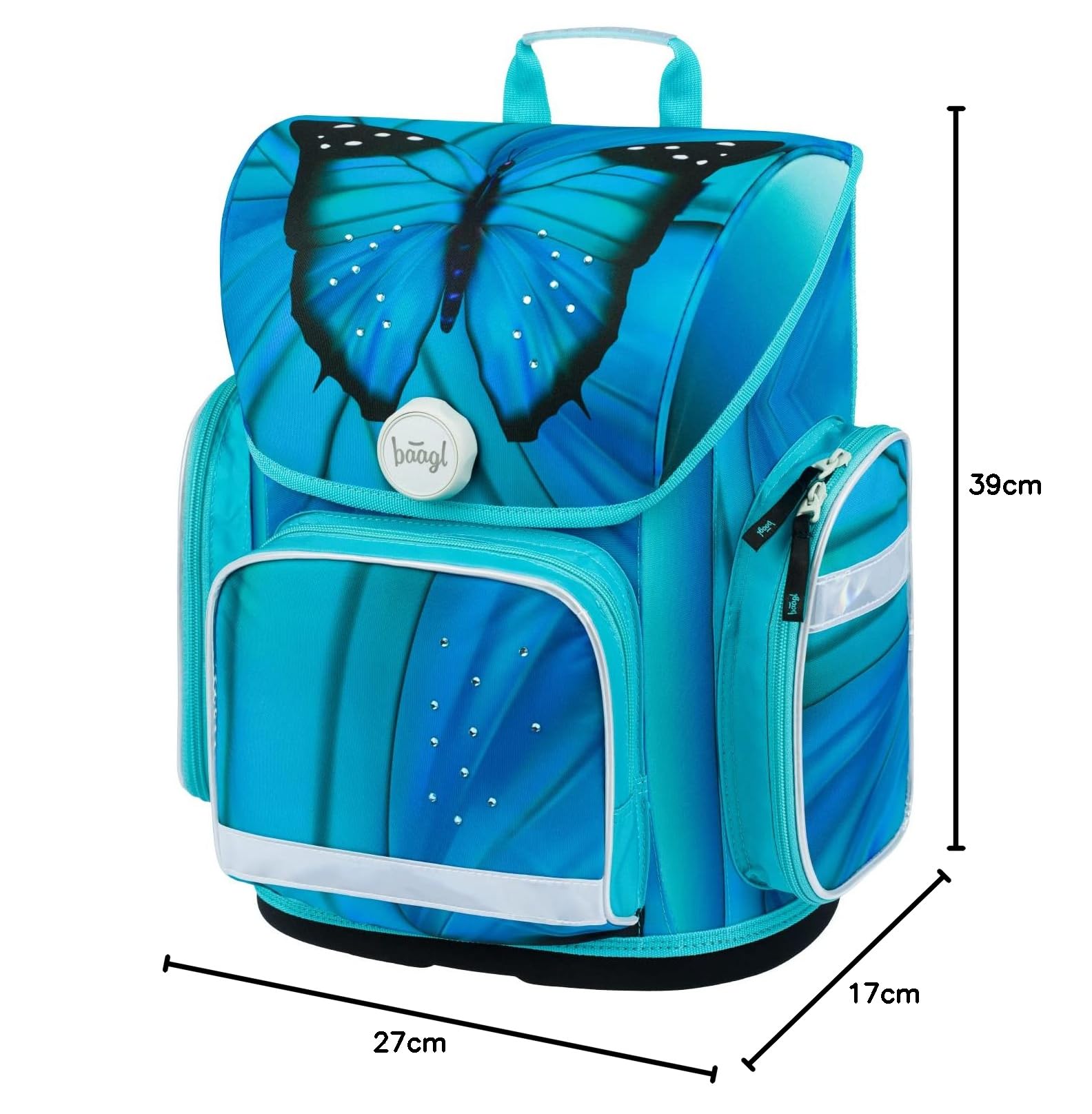 Baagl Mochila escolar para niños y niñas para 1ª clase (o 2ª clase), mochila escolar Ergo para niños y niñas, mochila escolar ligera con correa para el pecho, mariposa, 38, De moda
