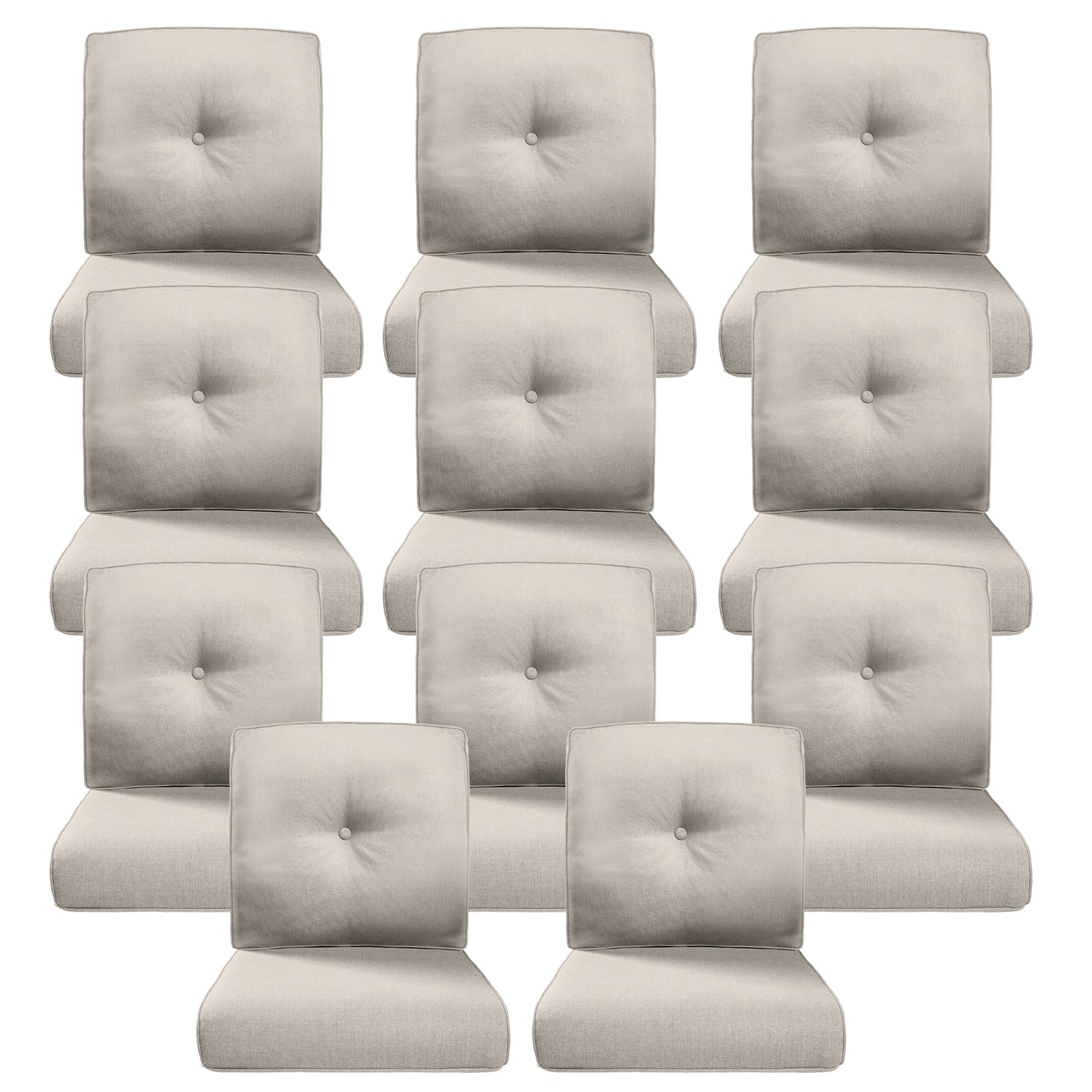 Luxury 4" Thick Outdoor Cushion Set of 11 - 22x24 Patio Furniture Cushions with 28D High-Density Foam, Water-Resistant &amp; Fade-Resistant Fabric, Removable Covers for Patio Furniture Sofa Couch -Beige