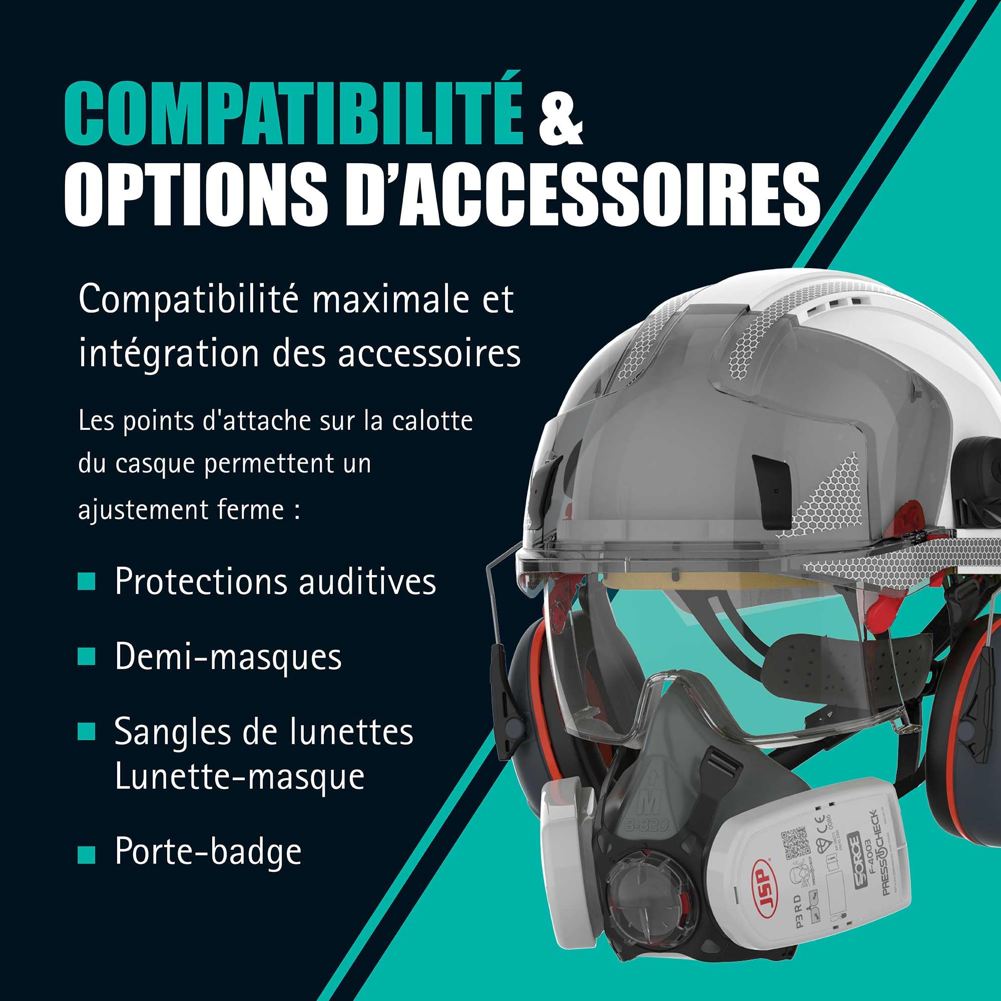 JSP Evo VISTALENS Casque de sécurité avec Lunettes intégrées - Aéré - Blanc/Fumé - Casque Chantier avec visière de Protection pour démolition, Industrie & travaux Routiers - en 397