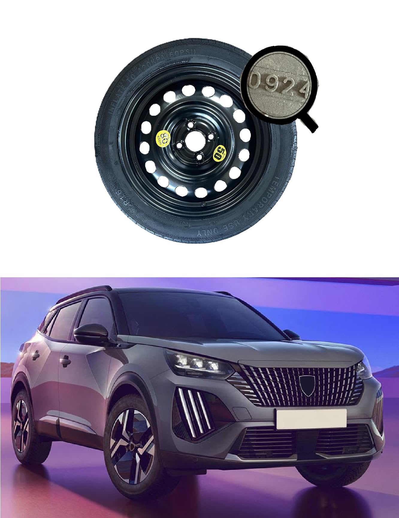 Roue d'escorte 16" compatible avec Peugeot 2008