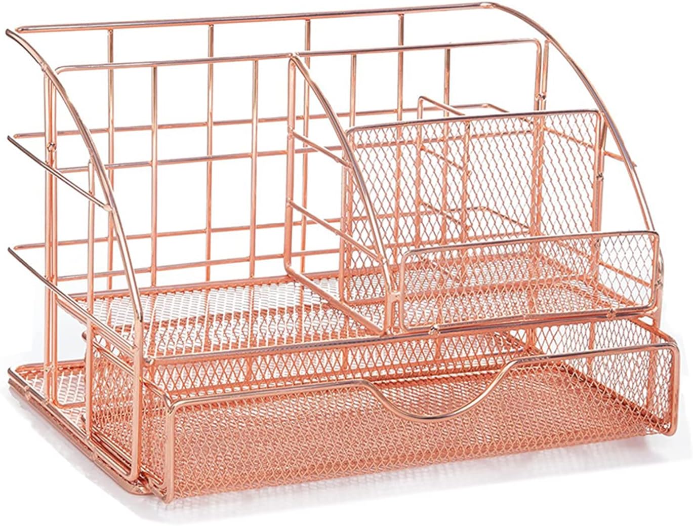 Rose Gold Desk Organizer for Women with Cellphone and Pen Stand Holder，Cute Mesh Office Supplies Accessories Essentials Caddy with Drawer for Home and Office Desktop Organization : Office Products