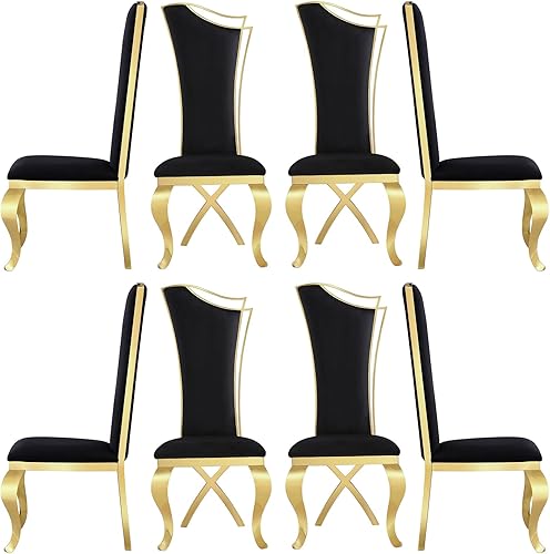 Miniatura 36 de ACEDÉCOR Juego de 4 sillas de comedor de terciopelo, sillas de cocina tapizadas de lujo negras con respaldo alto aerodinámico, modernas y hermosas