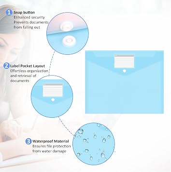 Pack of 10 A4 Document Wallets Waterproof Document Folders A4 Folder with Label Pocket Colourful Folders for Documents Organising Office Supplies Homework