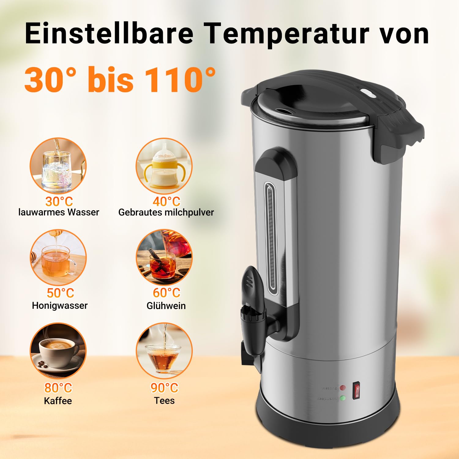 Hervidor de vino caliente, 10 L, 1500 W, dispensador de bebidas