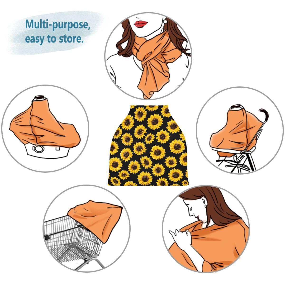 Cubierta de lactancia, suave para el asiento del coche, cubierta de girasol multiusos para el asiento del coche del bebé, cubierta del carrito de la compra, bufanda, manta ligera para cochecito