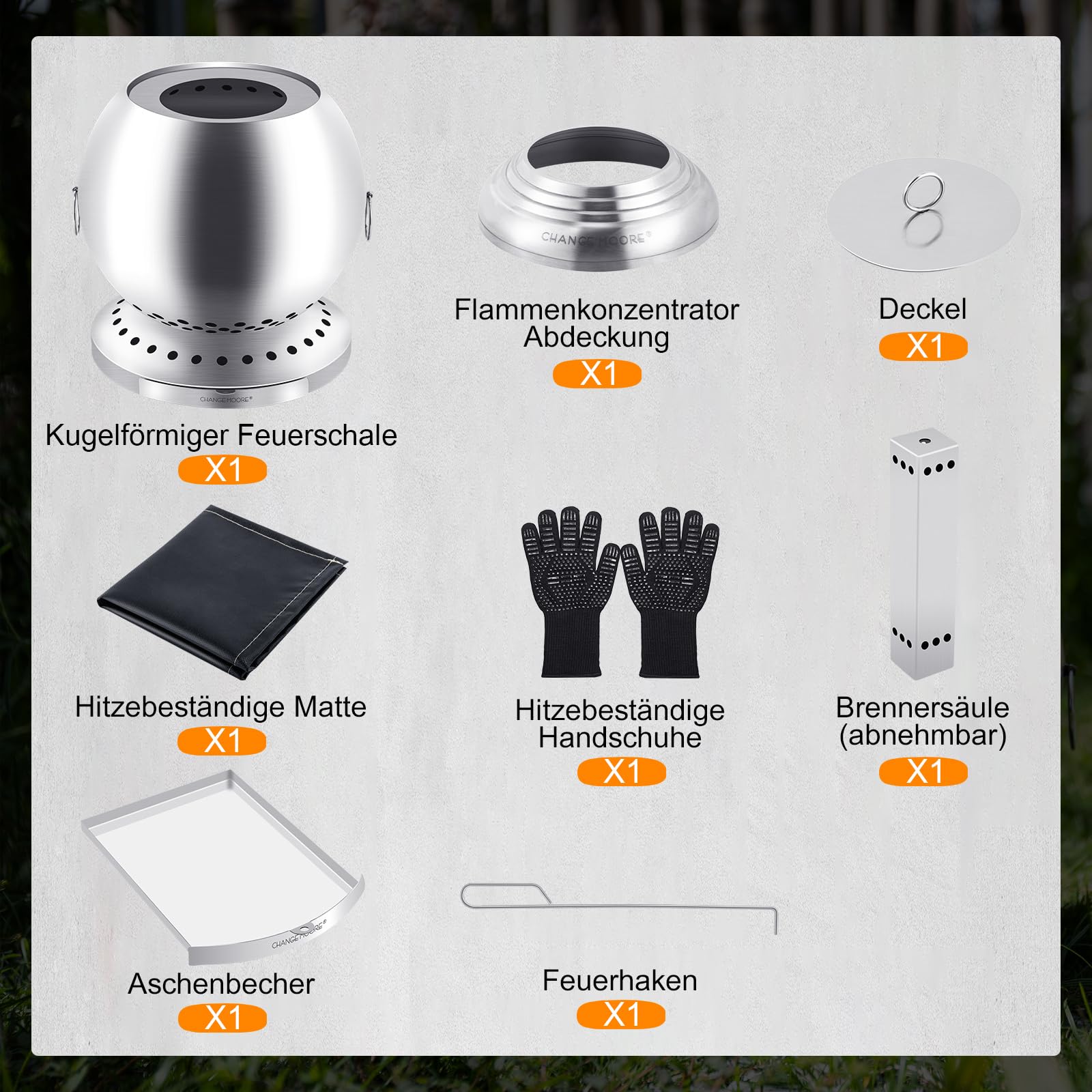CHANGEMOORE Rauchfreie Feuerschale Ø29cmmit Dreifachverbrennung 150% Effizienz, Kugel-Feuertonne mit Holzvergaser & Aschelade für 360° Wärme, Garten, Terrasse, Camping (Raucharm & Tragbar), Grill