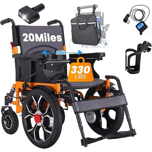 330lbs - 20Miles 3in1 Electric Wheelchairs for Adults 20 in Wider Seat, 12AH Removable Battery, All Terrain Travel Electric Wheelchair Lightweight Foldable