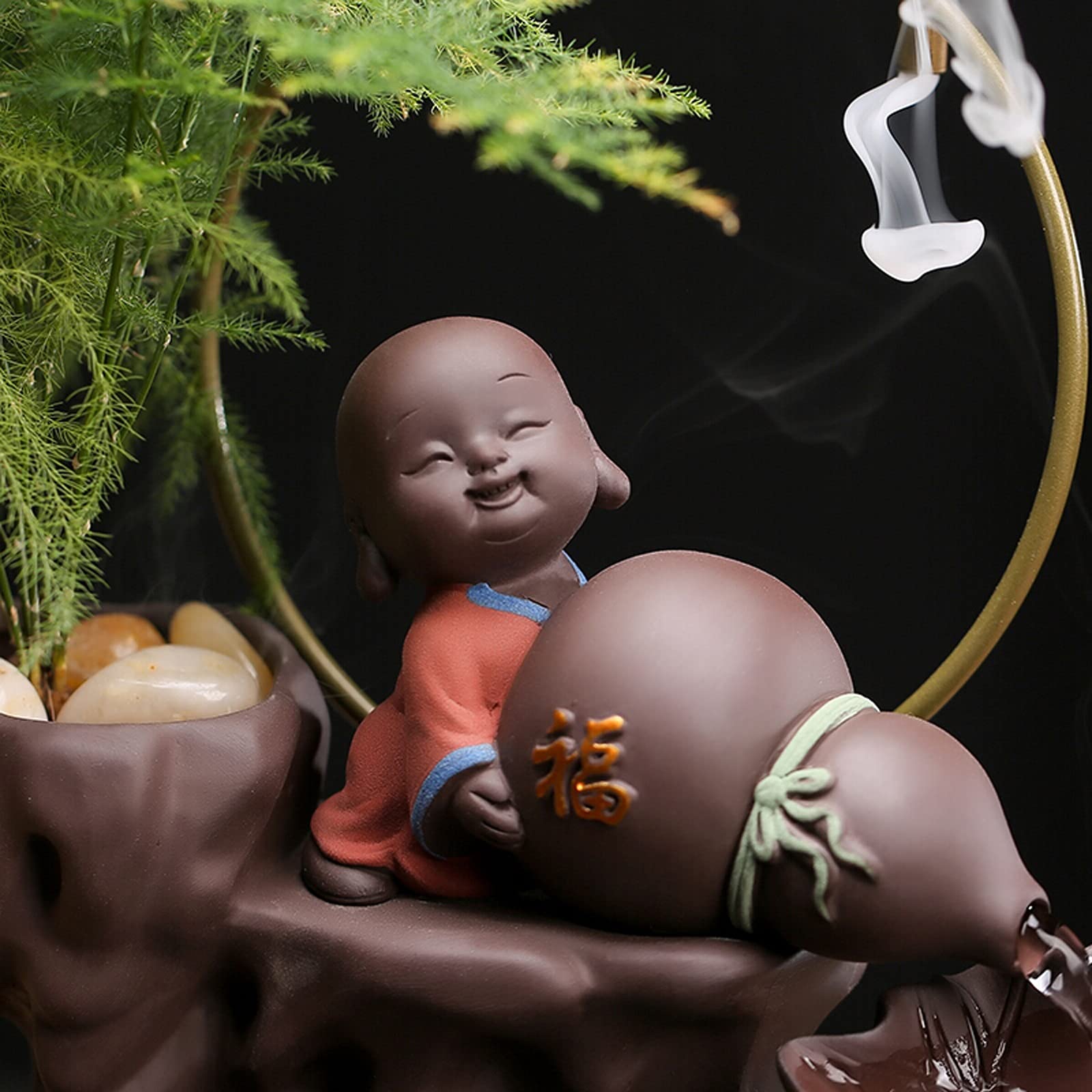 Zen Desktop Fontanna w stylu chińskim płynącej wody ozdoby stołowe fontanna fioletowy glina mały mnich wodospad kadzidło kadzidło uchwyty dekoracja prezent dekoracje wnętrz