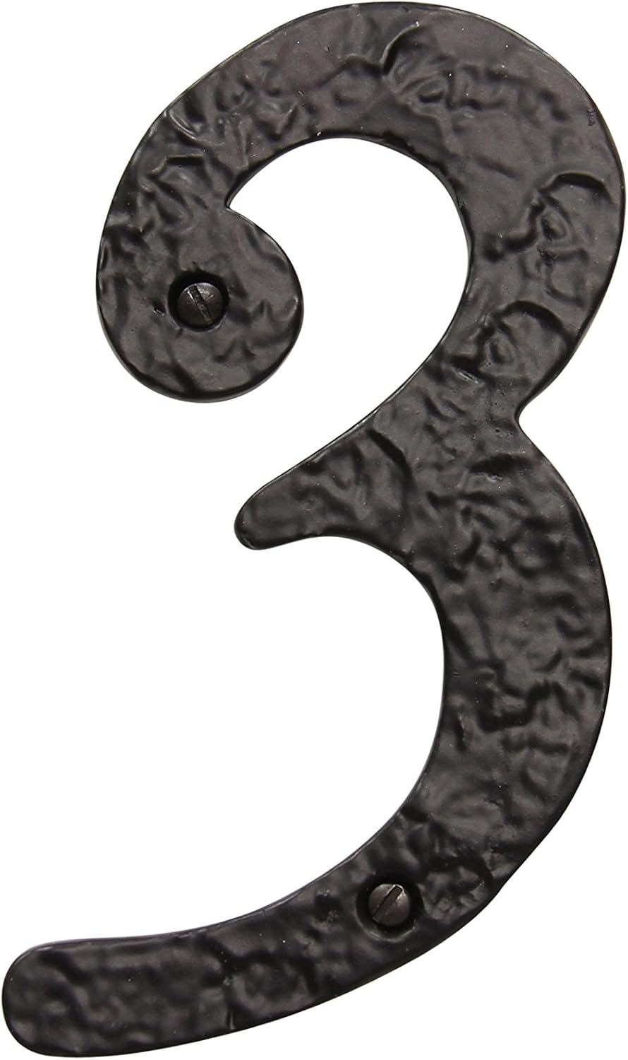 RCH Hardware Heavy Duty Solid Cast Iron 6" Tall House Number 3, Iron Country Style Matching Screws Included