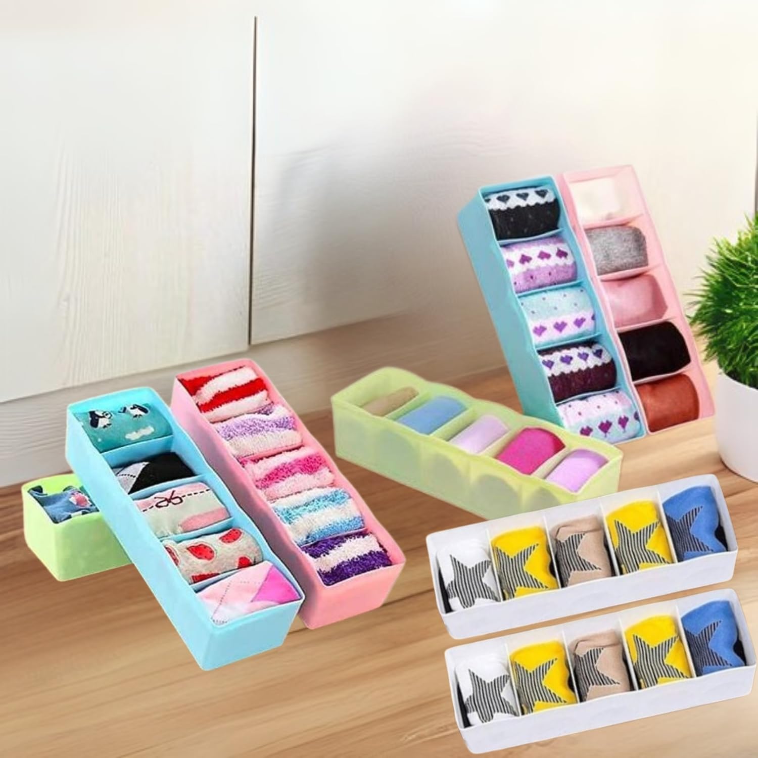 Go Hooked 5 Grid Plastic Storage Box Drawer Organizer Set of 8 Multicolor 27 x 8.5 x 6.5 cm Versatile Compact Efficient Multi Purpose Sturdy Space Saving Durable Neat and Tidy Functional