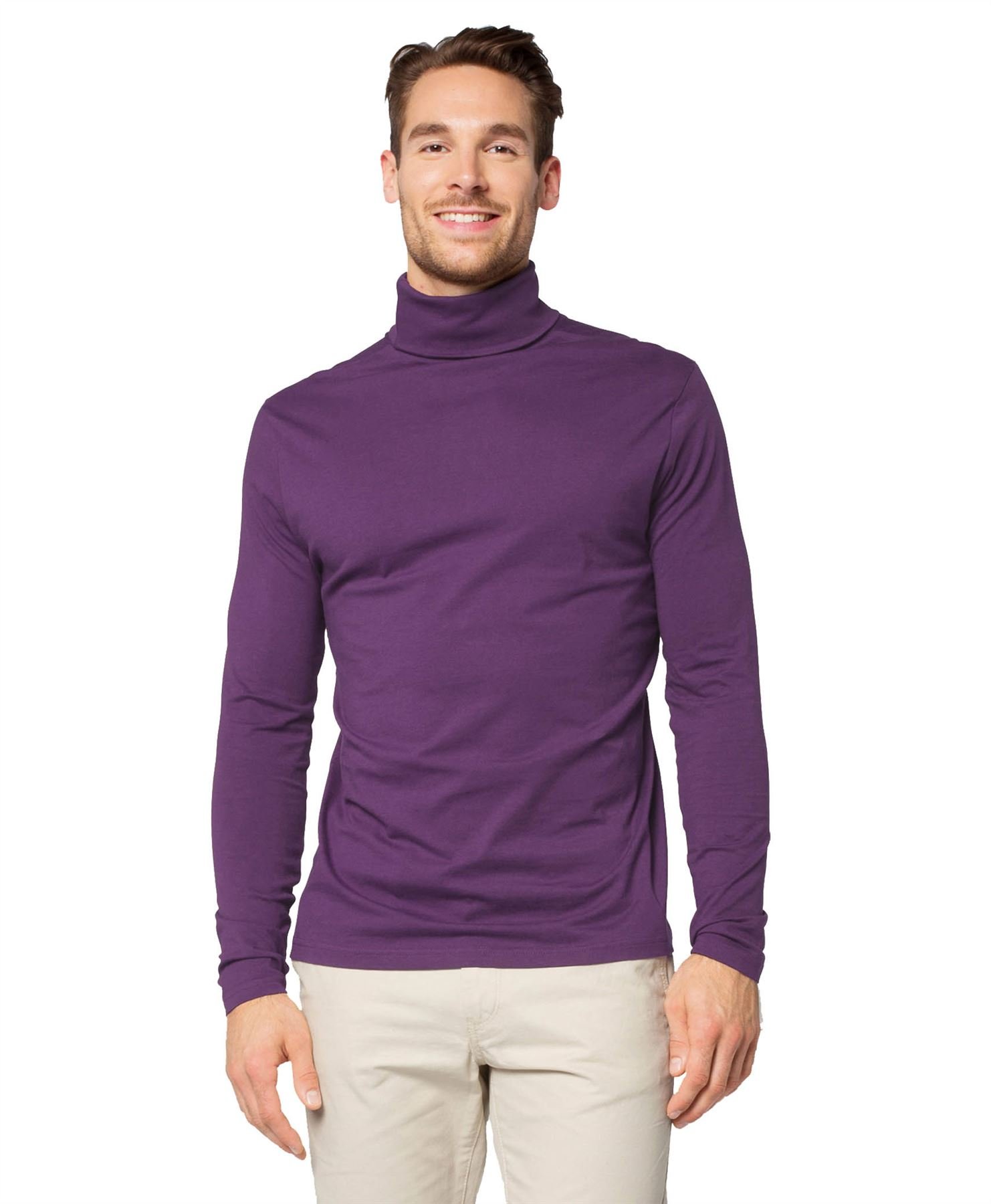 elegance1234 Men's ROLL Neck Tops Small Purple