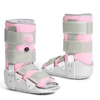 Medibot Medical Grade Fracture Boot - Adjustable Walking Cast for Foot & Ankle Injuries Secure Support for Broken Foot or Severe Sprain,Womens Small,Grey & Light Pink,Fits womens Shoe Size 4-6.5
