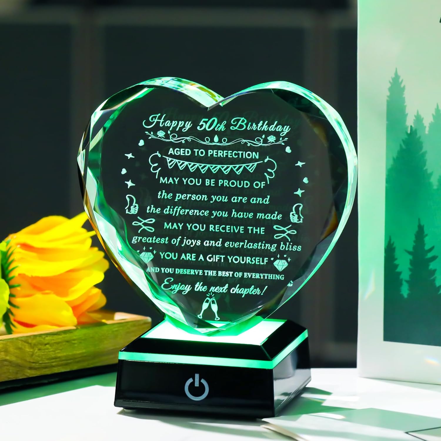 YWHL 50th Birthday Gifts for Women Men with Colorful Base Crystal Heart Happy 50th Birthday Decorations Best 50 Year Old Gift Ideas for Her Him Mom Wife Mom Dad Born in 1975 - Image 5