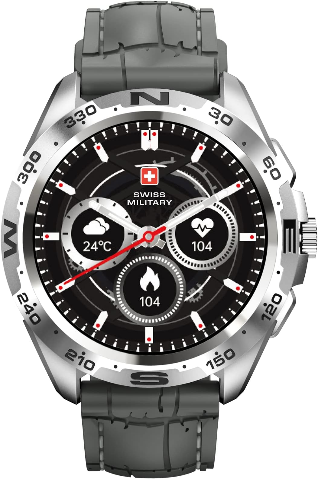 Swiss Military Dom 1 Smart watch, Heart Rate/Blood Pressure/Oxygen Level Monitoring, Magnetic Charging Thimble, Water Resistance: IP67,Battery Life 5to7 Days, Compatibility: IOS/Android- Grey