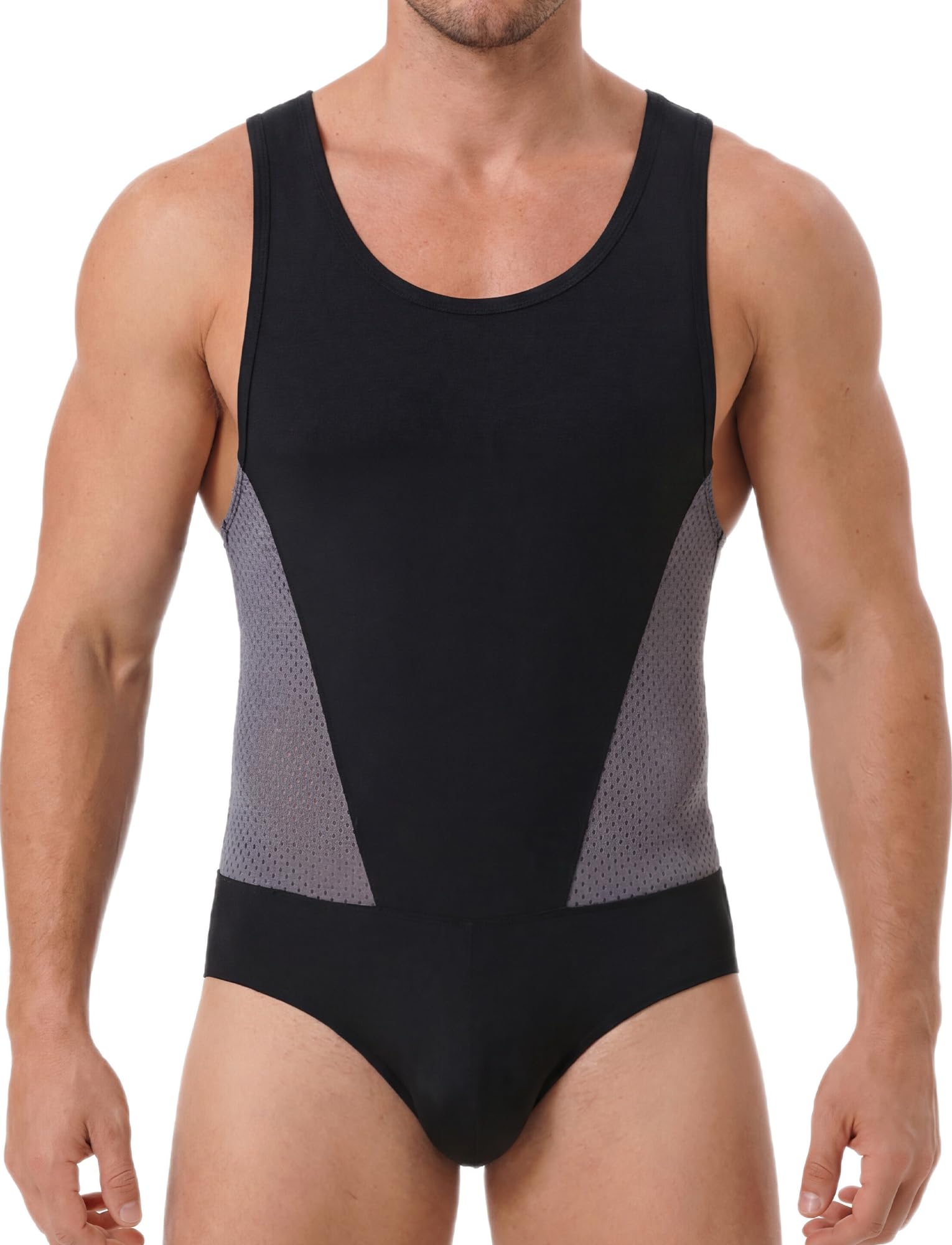 AIEOE Combinaison de sport pour homme - Une pièce - Élastique - En maille - Sans manches - Compression - S-XL