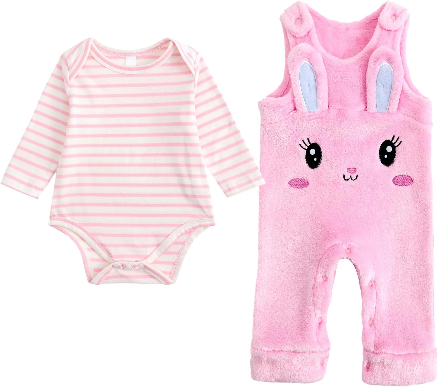 JiAmy Newborn Baby Outfit Baby Fleece Overalls Toddler Flannel Onesie Romper Two-piece Set - Image 2