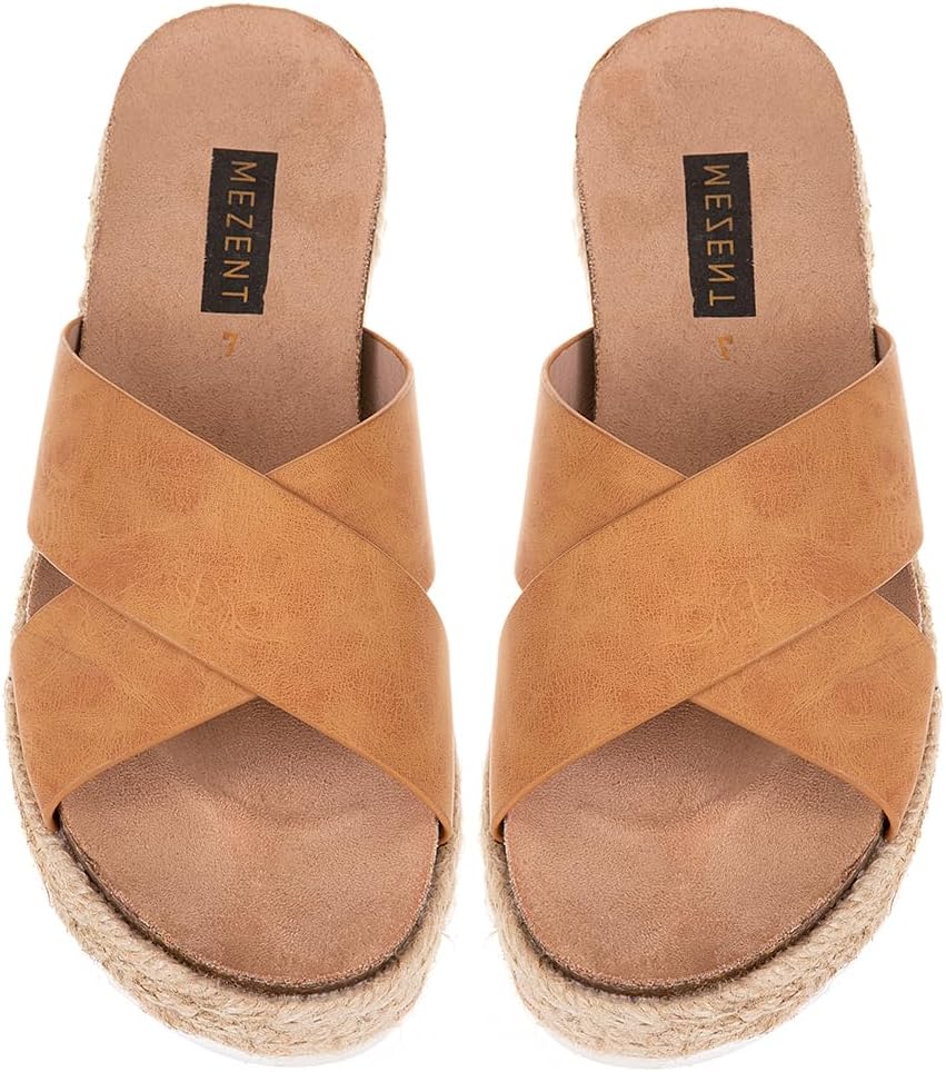 Women'S Wide Foot Platform Sandals Slides Espadrilles Sandals Flatform Slippers Casual Platform Slides for Women Wide Foot Footbed Open Toe Wedges Sandals - Image 3