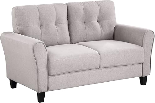 Miniatura 7 de Voohek 2 Pcs Sectional Sofa Set, Modern Three Couches for Living Room and Two Seat Loveseat with Button Tufted Linen Back Cushion, Light Grey