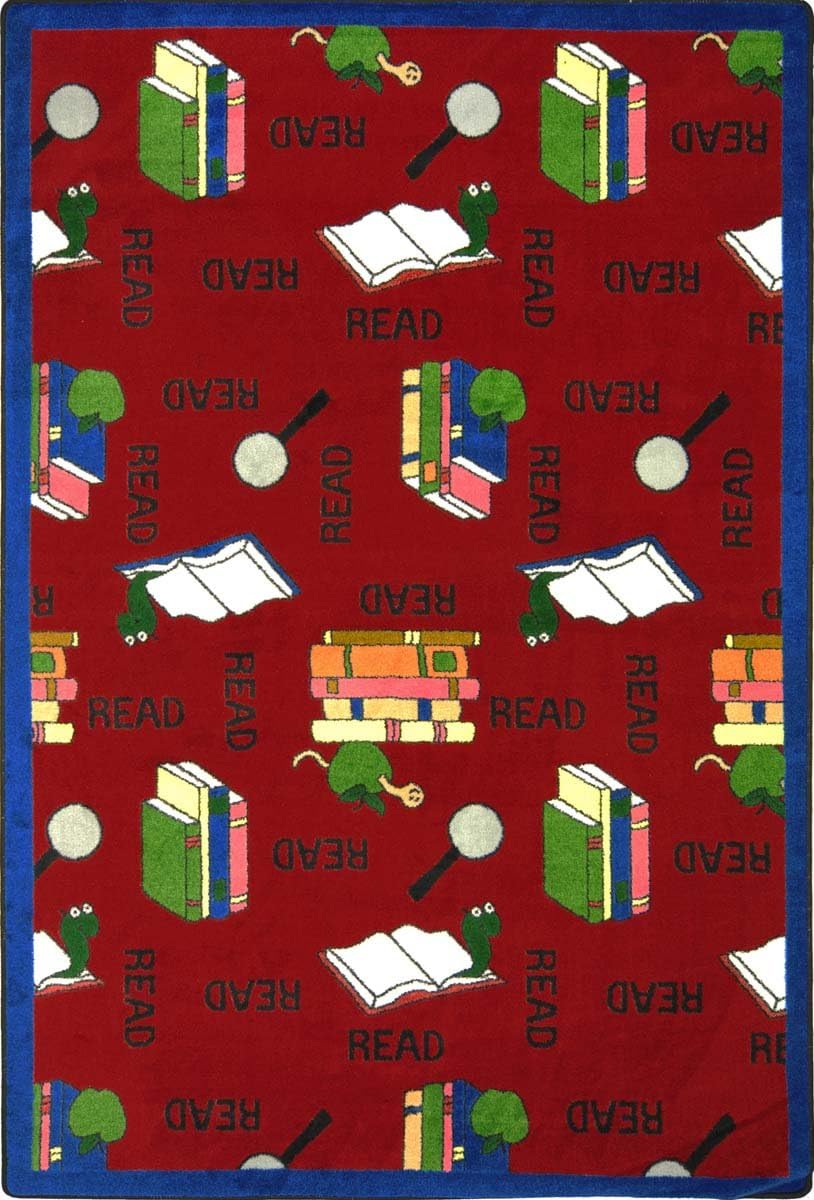 Joy Carpets 1419DD-03 Bookworm Red 7 ft.8 in. x 10 ft.9 in. Oval 100 Pct. STAINMASTER Nylon Machine Tufted- Cut Pile Just for Kids Rug