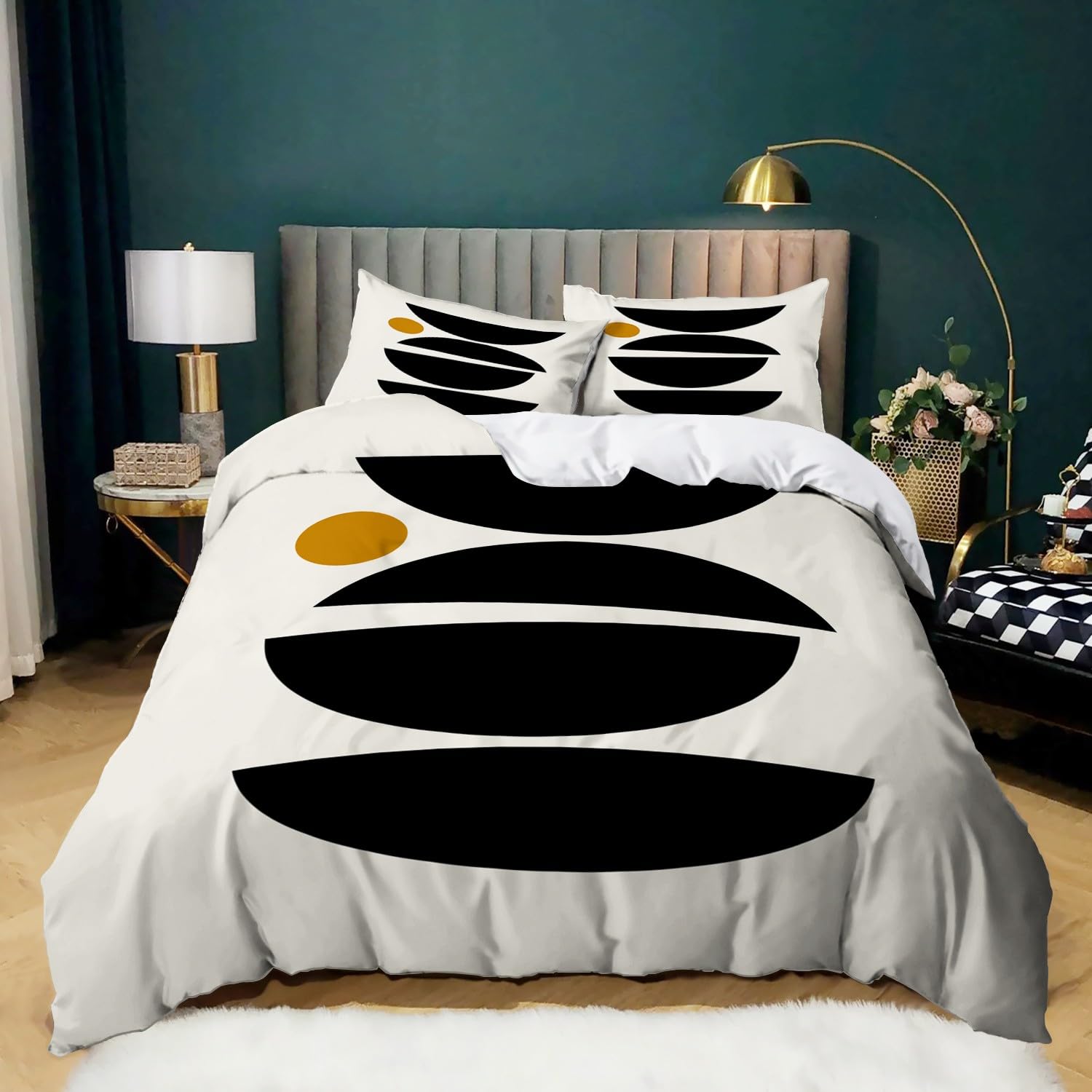 Parure de lit géométrique pour chambre moderne, grande housse couette 220x240 bicolore