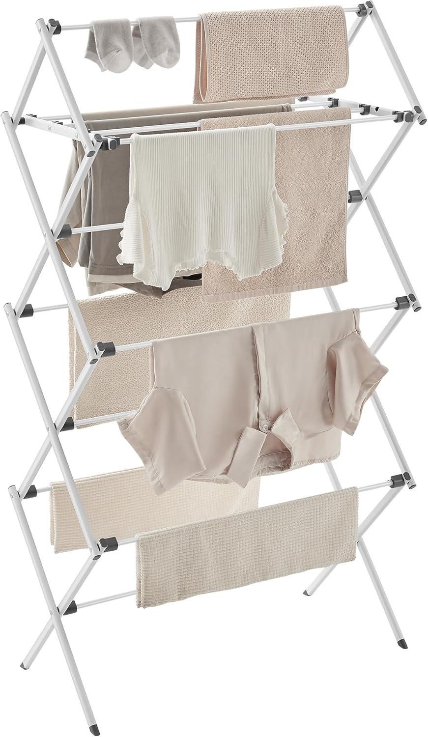 SONGMICS Foldable Clothes Drying Rack, Laundry Drying Rack, Clothes Airer, Steel Frame, 14.6 x 36.6 x 53.2 Inches, Easy Assembly, Indoor Outdoor Use, Pearl White ULLR771W01