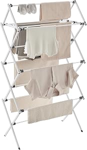 SONGMICS Foldable Clothes Drying Rack, Laundry Drying Rack, Clothes Airer, Steel Frame, 37 x 75 x 135.1 cm, Easy Assembly, Indoor Outdoor Use, White ULLR771W01
