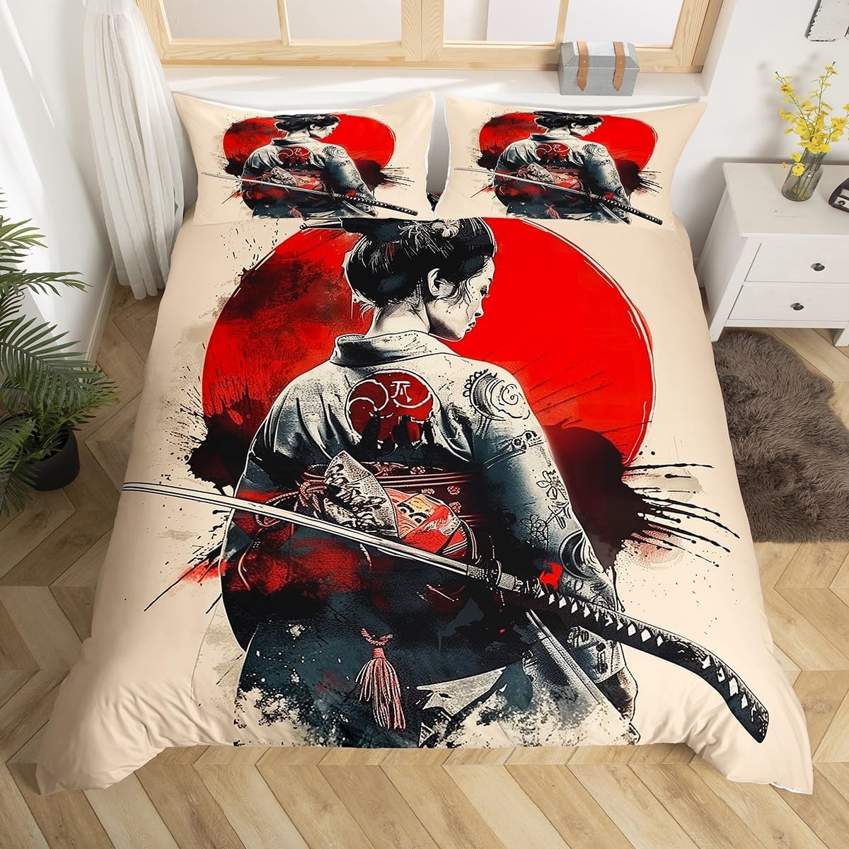 Fundas Nordica Cama 180 Geisha Japonesa Impresión 3D Funda de Edredón Estética Tradicional Funda Nórdica Microfibra Suave 240x260 cm y 2 Fundas Almohada 50x75 cm j-3947
