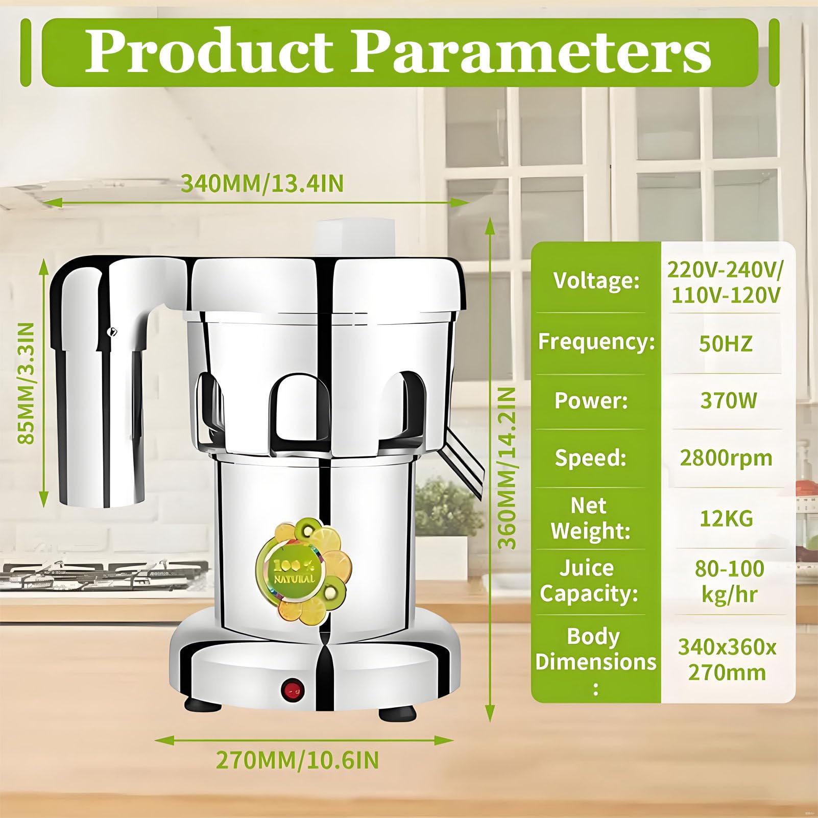 Estrattore di succo commerciale, macchina centrifuga elettrica per succhi ad alta resistenza, separazione di succo e residui, bassa rumorosità, spremitura di frutta e verdura per negozi di succhi