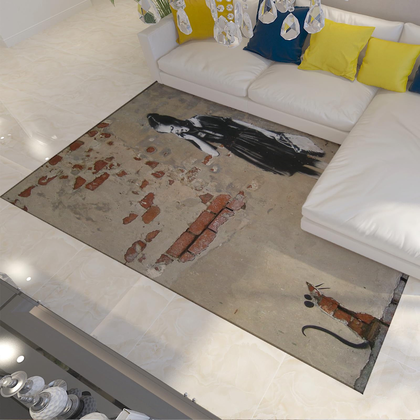 Tapis moderne Banksy graffiti pour créer un coin lecture salon et bureau