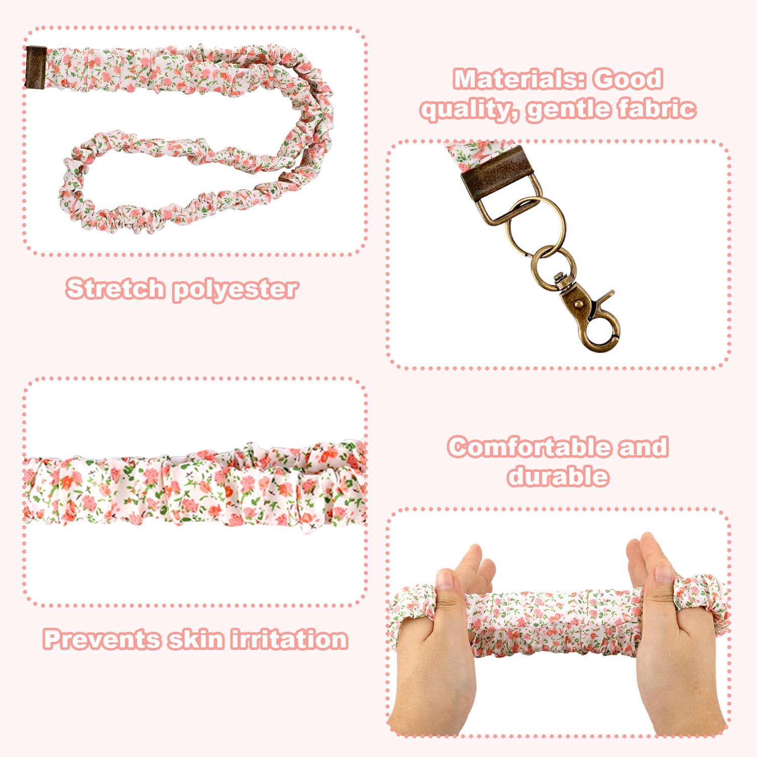 Scrunchie Lanyard for ID Badge & Keys, Cute Neck Stretchy Teacher Lanyards Retractable Keychain Holder for Women Ladies (Floral Pattern) - Image 4